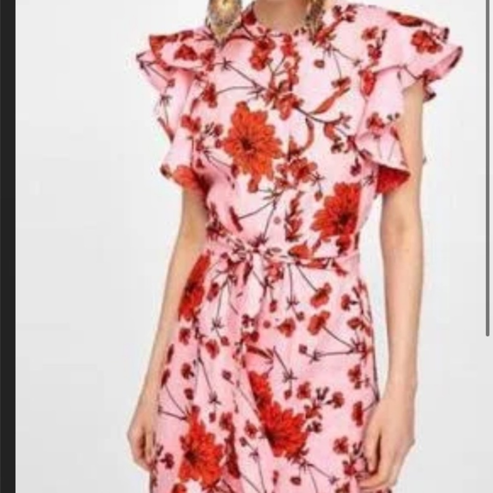 Zara Linen Floral Print Dress S L